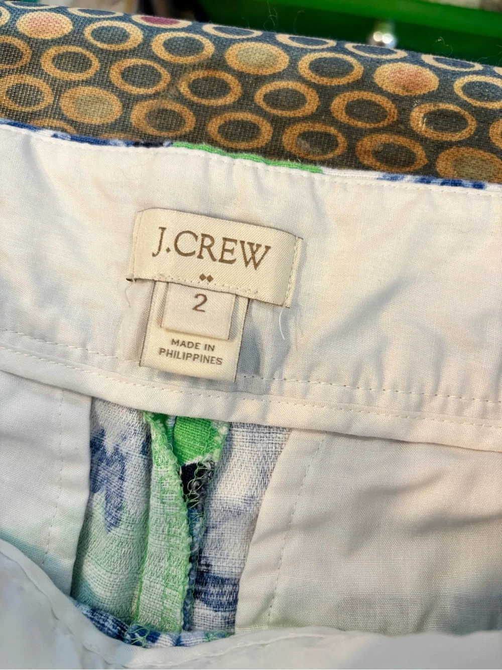 J. Crew Lime Green Floral Pleated Short with Blue and White Flowers Size 2